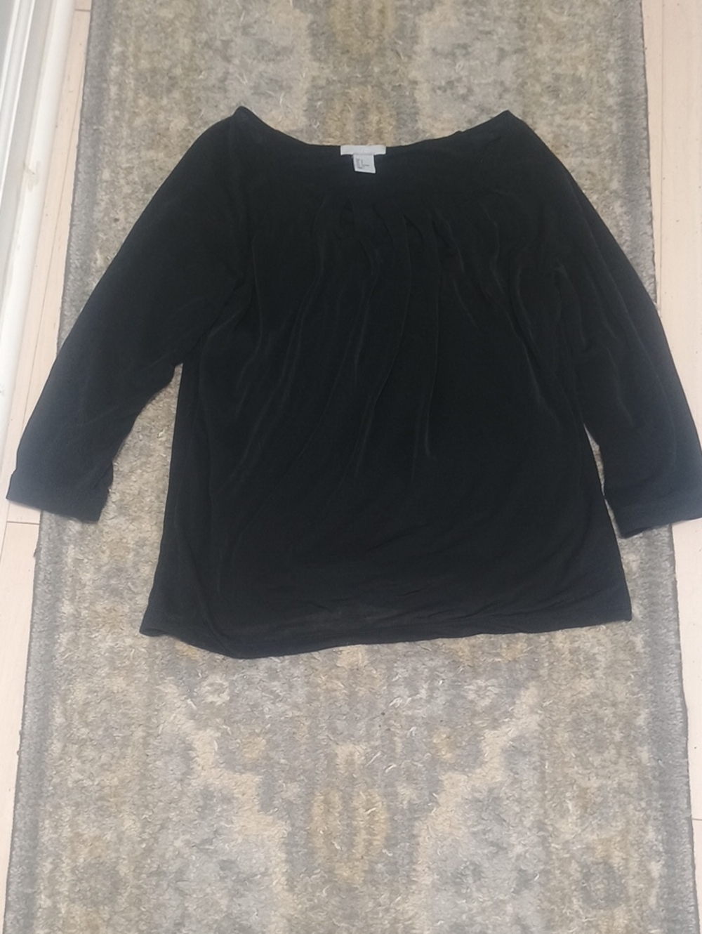 Black Pleated Collar Sheer Sleeve Blouse